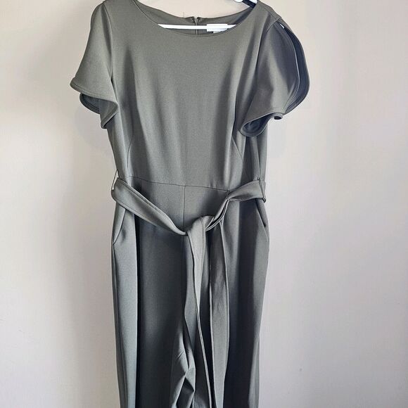 CALVIN KLEIN SIZE 14 TULIP SLEEVE JUMPSUIT JUMPER 1pc GREEN CASUAL PROFESSIONAL - Picture 9 of 9